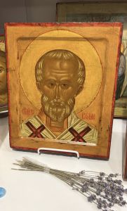 Рукописная икона Николай Чудотворец оплечный №186 (Размер 21х25 см)