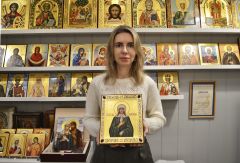 Рукописная икона Ксения Петербургская с камнями 22 (Размер 21х25 см)