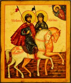 Рукописная икона Борис и Глеб, копия старинной иконы