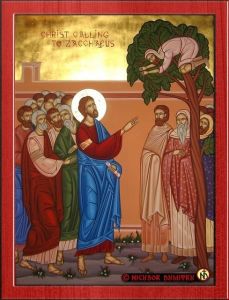 Рукописная икона Встреча Иисуса Христа и Закхея