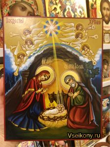 Рукописная икона Рождество Христово 2 (Размер 17*21 см)