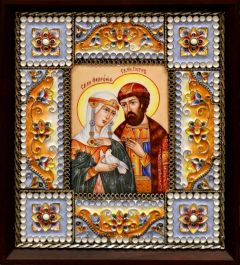 Икона из финифти Петр и Феврония 3 (Размер 14*16 см)