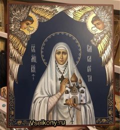 Рукописная икона Елизавета Федоровна с херувимами