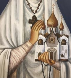 Рукописная икона Елизавета Федоровна с херувимами