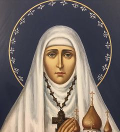 Рукописная икона Елизавета Федоровна с херувимами