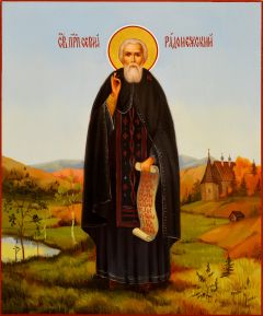Рукописная икона Сергий Радонежский масло 32