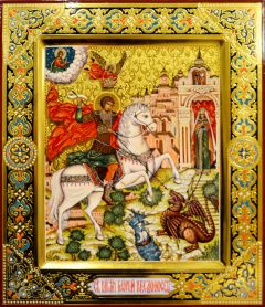 Рукописная икона Чудо Георгия о змие 40 (Размер 27*31 см)