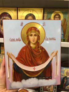 Рукописная икона Покров Пресвятой Богородицы масло 22