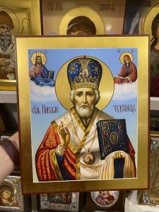 Рукописная икона Николай Чудотворец 118 (Размер 21*25 см)