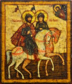 Рукописная икона Борис и Глеб, копия старинной иконы