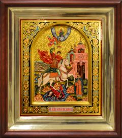 Рукописная икона Чудо Георгия о змие 52 (Размер 27х31 см)