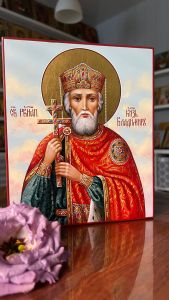 Рукописная икона Владимир равноапостольный №40 (Размер 17х21 см)