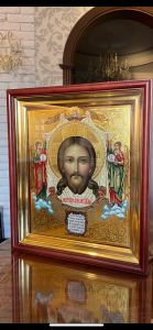 Рукописная икона Спас Нерукотворный с Ангелами 34 (Размер 27*31 см)