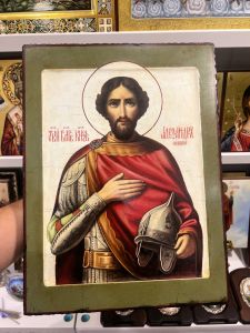 Рукописная икона Александр Невский с кракелюром №99 (Размер 30х40 см)