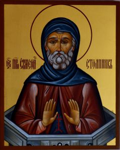 Рукописная икона Симеон Столпник