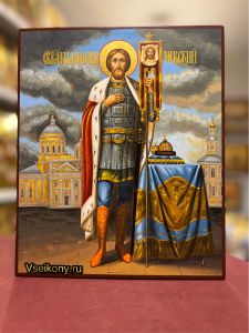 Рукописная икона Александр Невский №89 (Размер 21х25 см)