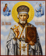 Рукописная икона Николай Чудотворец №179 (Размер 17х21 см)