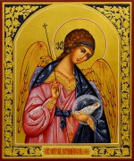 Рукописная икона Ангел Хранитель с Душой 87 (Размер 17*21 см)