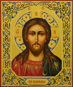 Рукописная икона Спас Вседержитель с резьбой 53 