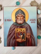 Рукописная икона Александр Свирский масло 2
