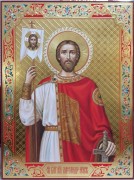Рукописная икона Александр Невский с резьбой