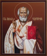 Рукописная икона Николай Чудотворец живопись 11