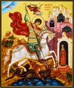 Рукописная икона Чудо Георгия о змие 2 